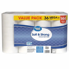 Great Value Soft & Strong Premium Toilet Paper – 36 Mega Rolls