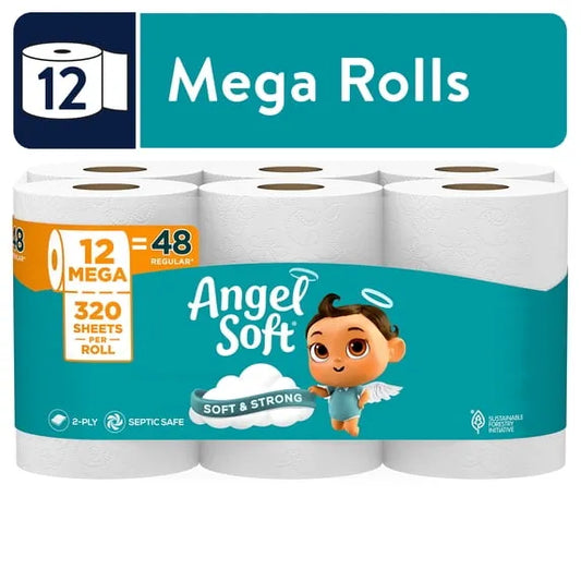 Angel Soft 2-Ply Toilet Paper – 12 Mega Rolls