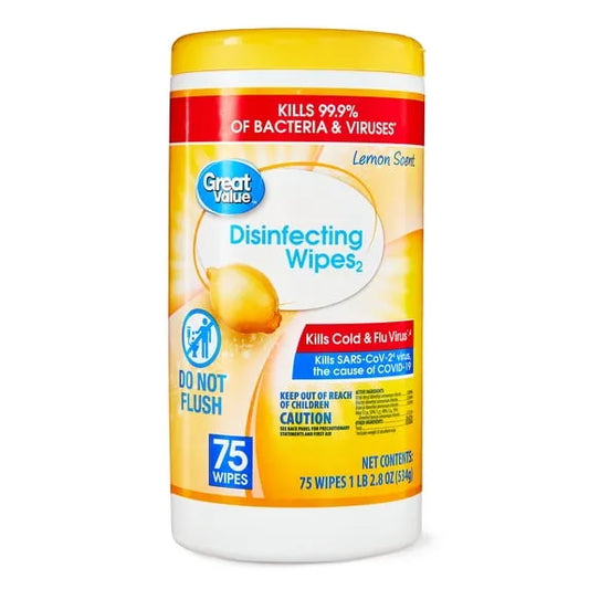 Great Value Disinfecting Wipes – Lemon, 75 Count
