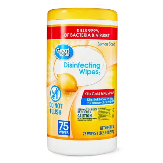 Great Value Disinfecting Wipes – Lemon, 75 Count